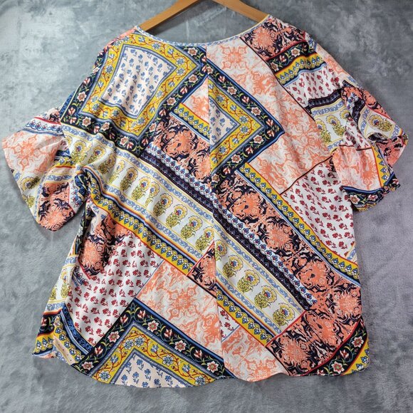 EST. 1946 Womens L Boho Patchwork Blouse Multicolor Bell Sleeve Festival Top - Picture 9 of 10